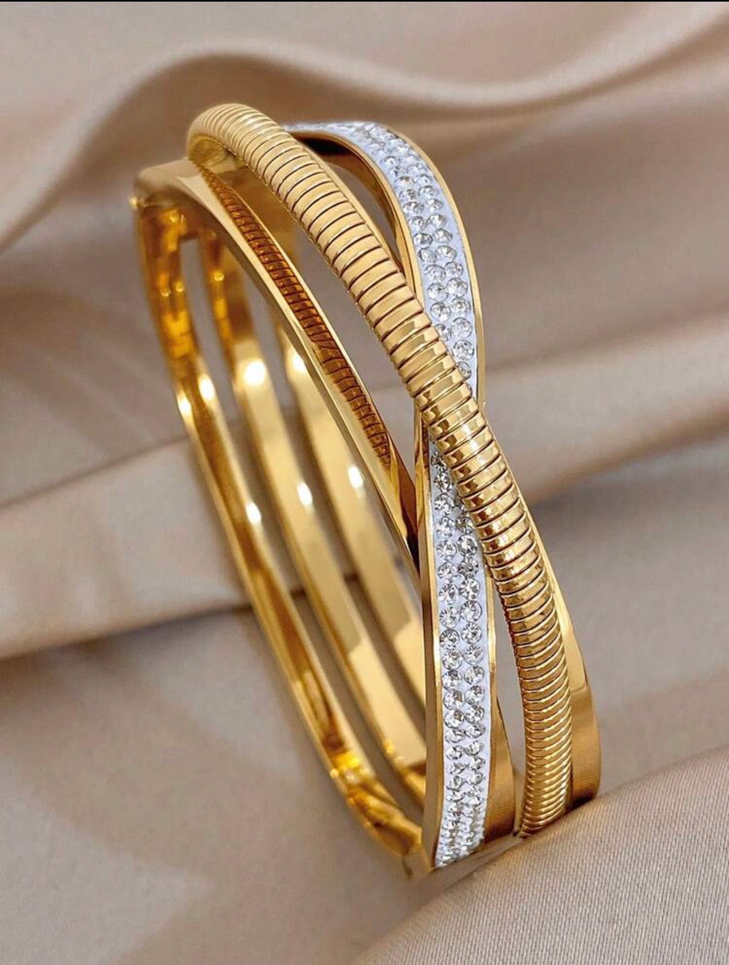 18K Gold Plated Stainless Steel Luxury Vintage Zirconia Bangle Bracelet