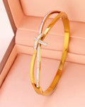 Double Cross Gold  Zirconia Inlaid Bracelet | Stainless Steel