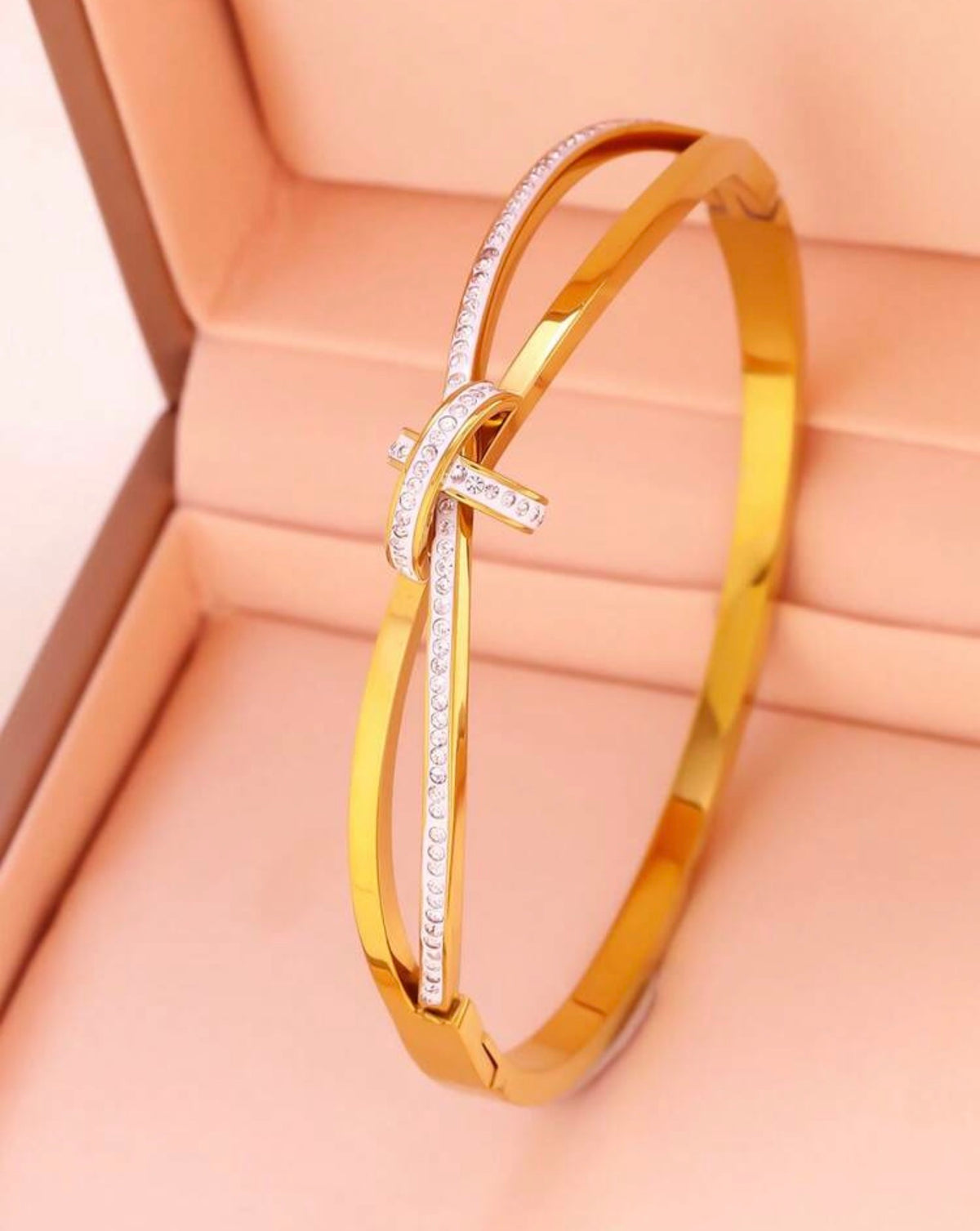 Double Cross Gold  Zirconia Inlaid Bracelet | Stainless Steel