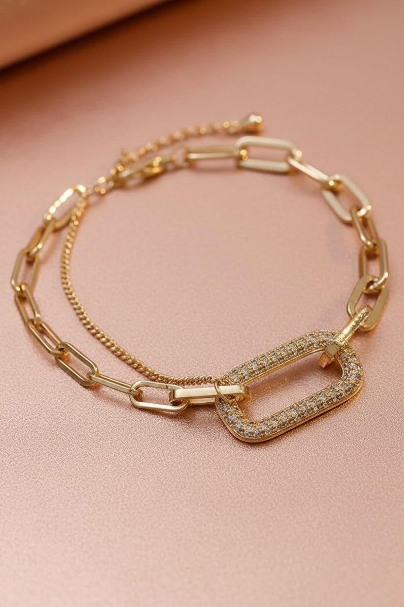 Elegant Geometric Shape Rhinestone Inlaid Chain Bracelet