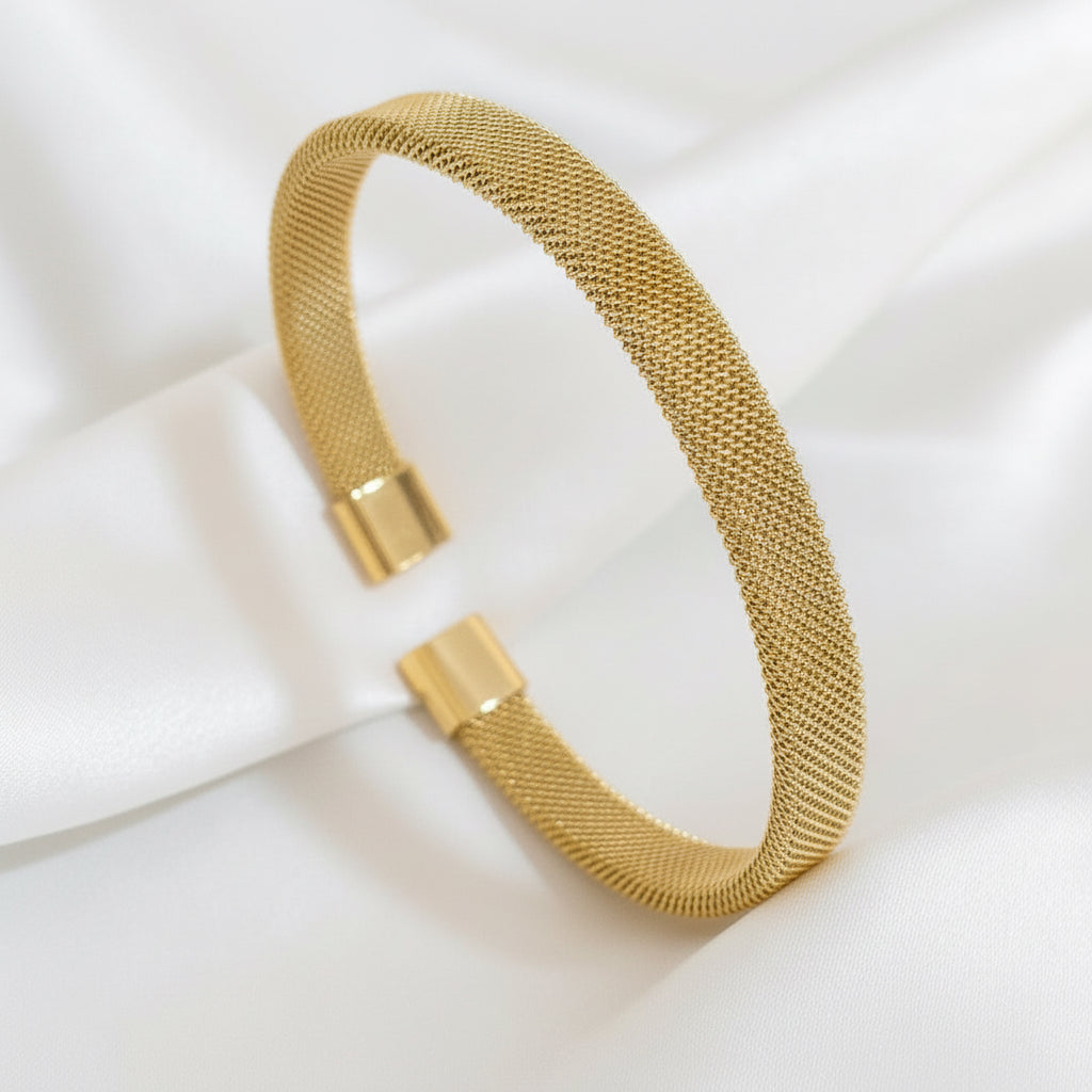 Gold-Plated Mesh Cuff Bracelet ~ Stainless Steel | 18K Gold- Plated
