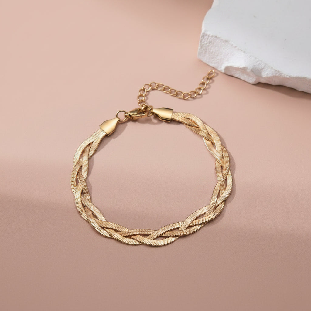 1pc Stainless Steel 3-Layer Braided Casual Bracelet For Women, Suitable For Daily Wear