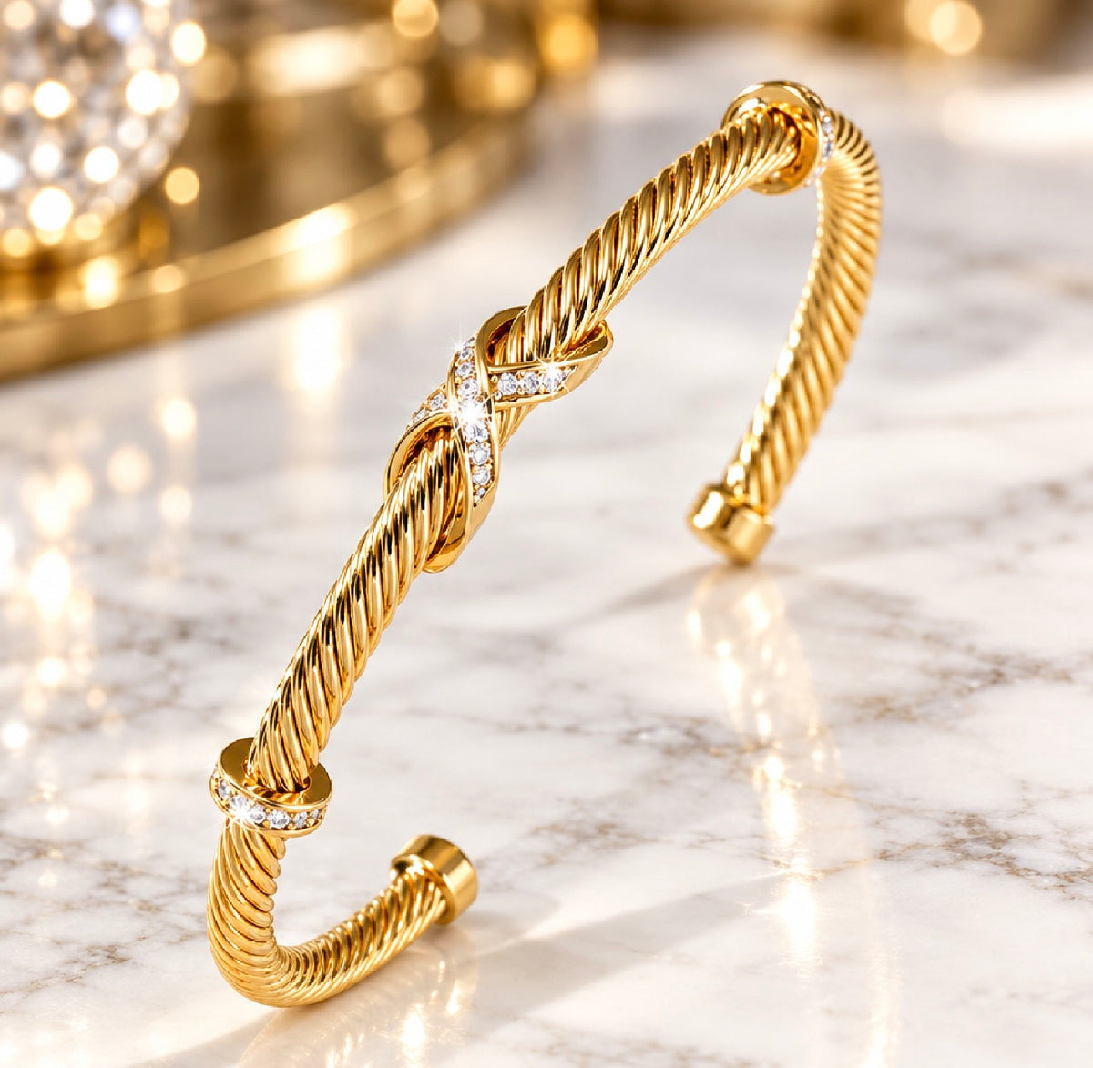 Golden Threaded Design Open Cuff Bracelet| 18K Gold~Plated| Stainless Steel