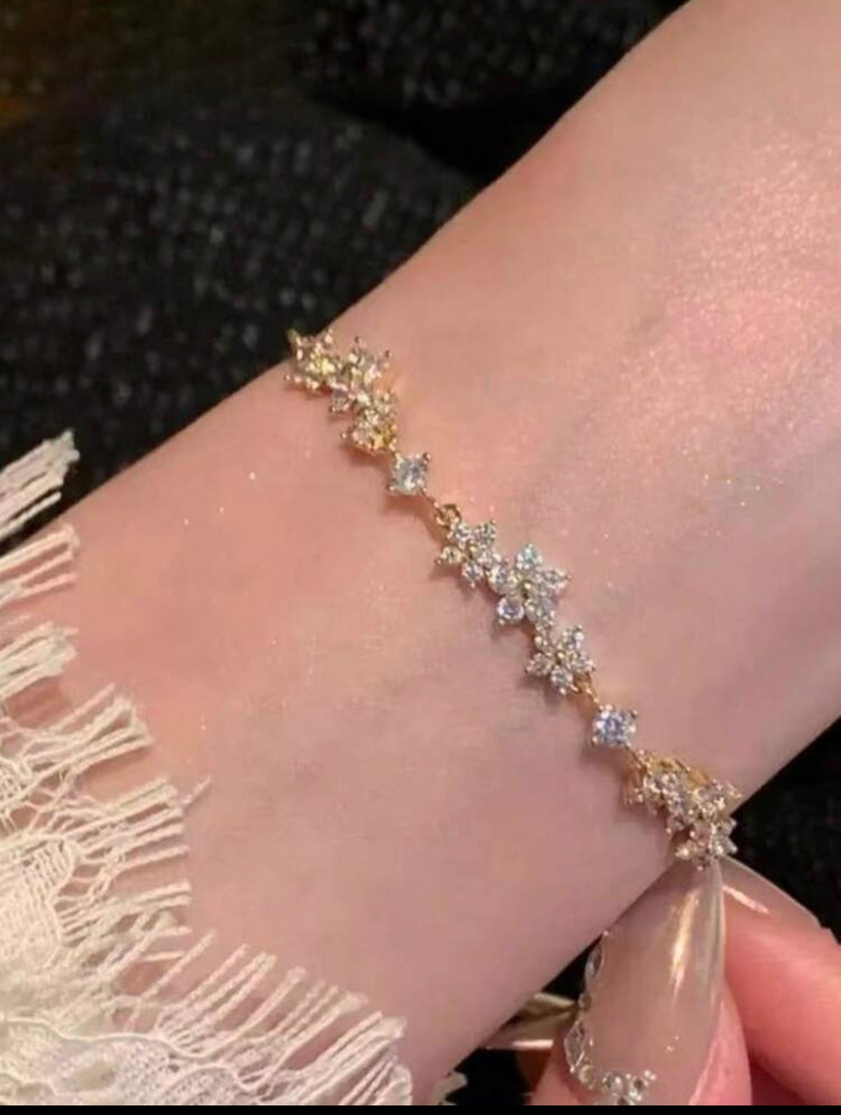 Sparkling Cherry Blossom Bangle Bracelet ~ 18K Gold-Plated