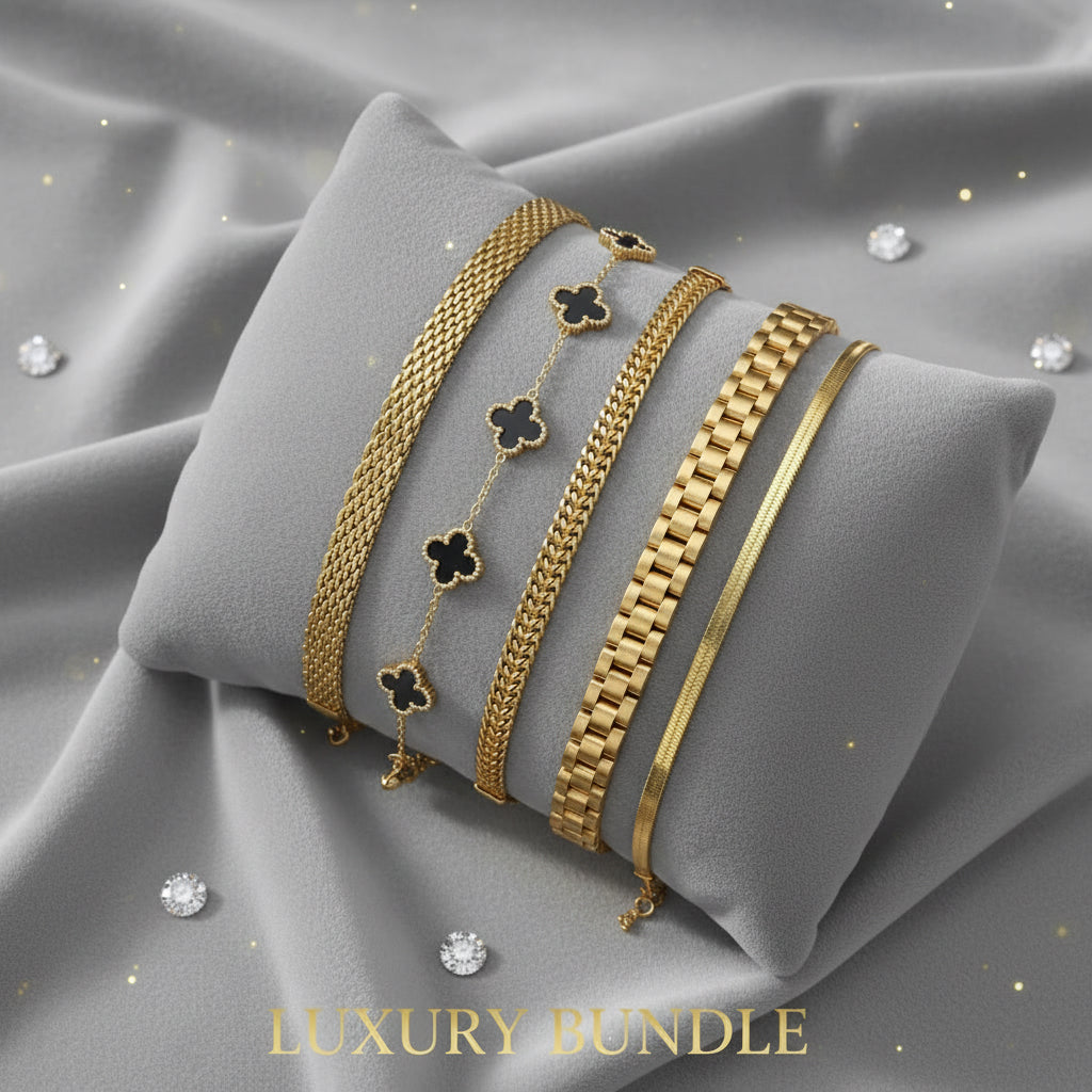 5pc Set Luxury Bundle Bracelet ~ 18K Gold Plated | Stainless Steel
