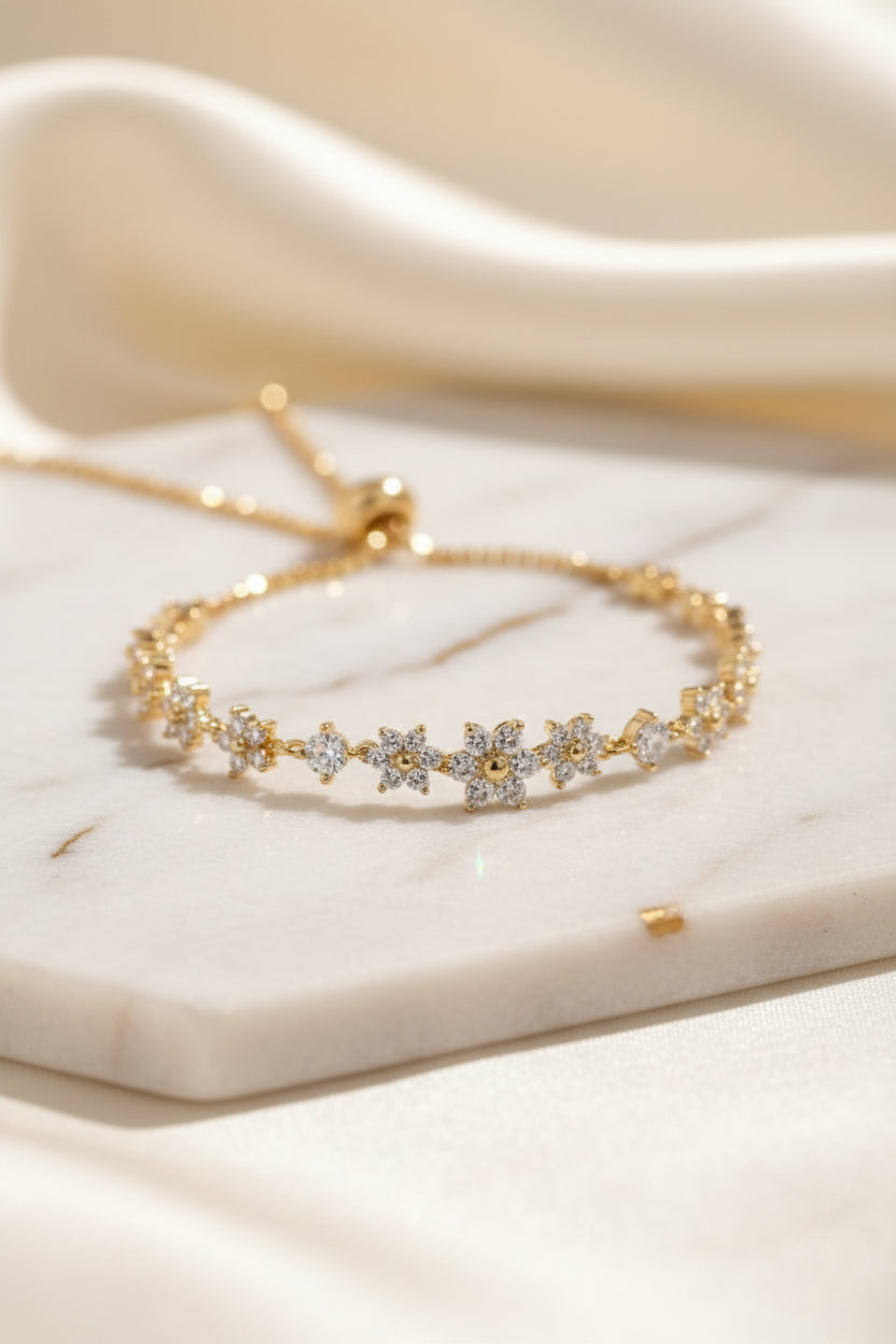 Sparkling Cherry Blossom Bangle Bracelet ~ 18K Gold-Plated